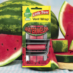 Little Trees Vent Wrap watermelon product pack displayed against sliced watermelon background