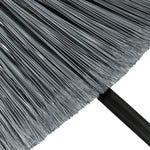 Macro detail of gray synthetic broom bristles and part of the broom handle