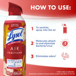 How-to-use graphic for Lysol Air Sanitizer with numbered steps and an image of the product can