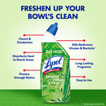 Single Lysol bamboo-scent toilet bowl cleaner bottle with infographic callouts highlighting cleaning and deodorizing benefits