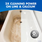 Split before-and-after bathtub image under banner claiming 2x cleaning power, with a Lysol Power Limescale Remover badge