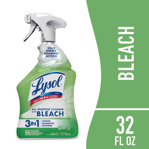 Green Lysol Bleach multi-purpose cleaner bottle with foaming action label and 32 fl oz callout on green panel