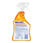 Rear view of a Lysol Brand New Day Bathroom Foamer bottle showing product label, directions and barcode on orange patterned packaging