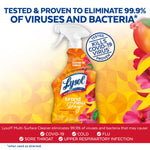 Promotional image of Lysol Brand New Day Bathroom Foamer bottle with tested badge and large headline about eliminating viruses and bacteria