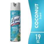 Front-facing Lysol Brand New Day disinfectant spray can in turquoise coconut water and sea minerals packaging against white background