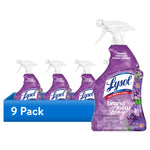 Nine-pack promotional image showing multiple purple Lysol Brand New Day lavender spray bottles with a blue 9 Pack banner