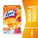 Single Lysol Brand New Day Mango & Hibiscus box with orange panel reading mango & hibiscus and a 6 ct label.