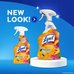 Two Lysol Brand New Day Bathroom Foamer bottles on a blue background with 'New Look!' headline highlighting updated packaging