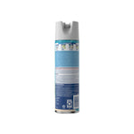Rear view of a Lysol Brand New Day disinfectant spray can showing small printed usage instructions and barcode on white background