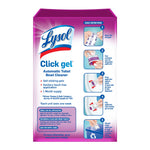 Back-of-package style panel showing Lysol Click Gel branding and step-by-step illustrated usage instructions with recycling icon