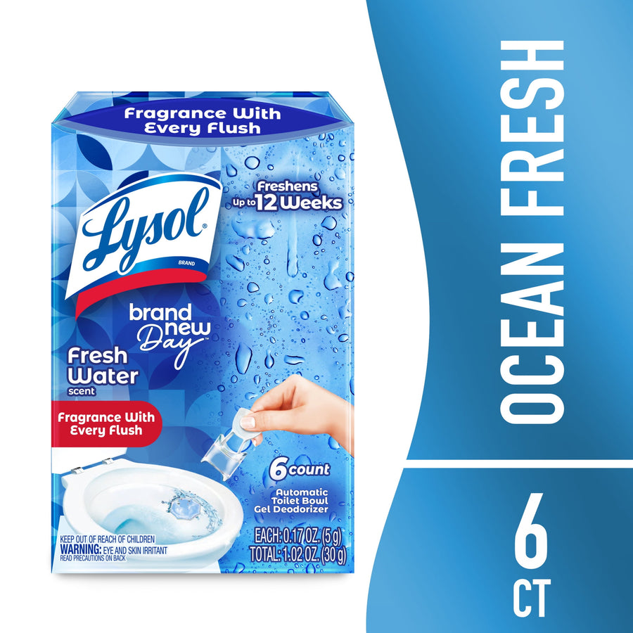 Front-facing Lysol Click Gel box showing toilet bowl graphic and ocean-fresh branding