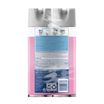Rear view of two pink Lysol disinfectant spray cans packaged together showing ingredient and usage text on the back label