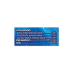 Blue ingredient panel listing active quaternary ammonium compounds and percentage totals on a Lysol label.