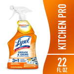 Single Lysol Kitchen Pro Grease & Grime trigger bottle with orange label and white spray top on white background