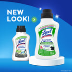 Two Lysol Laundry Sanitizer bottles showing new look and previous packaging on a blue stage with "New Look!" text
