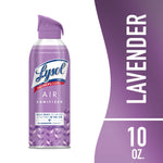 Front view of a purple Lysol Air Sanitizer can with lavender-themed label and purple actuator