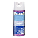 Rear view of a Lysol lavender disinfectant spray can showing directions, warnings and a barcode on the label