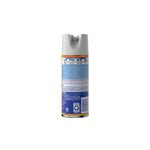 Rear view of a Lysol disinfectant spray can showing the back label with directions, warnings and recycling symbol on a white background.