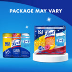 Graphic showing two Lysol multi-pack package mockups on a blue background with text 'Package May Vary'