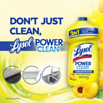 Lysol Power Clean lemon concentrated bottle with headline 'Don't Just Clean' and icons showing surfaces it cleans