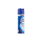 Tall Lysol Power Foamer bathroom cleaner aerosol can with blue cap shown on white background.