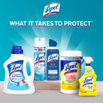 Assortment of Lysol products displayed on a surface with header text about what it takes to protect
