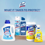 Promotional lineup of multiple Lysol products with heading 'What it takes to protect' against a light blue background