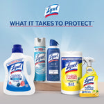 Range of Lysol products including laundry sanitizer, disinfectant spray, air sanitizer, wipes, and all purpose cleaner on a pedestal.