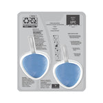 Back of blister card showing two blue Lysol toilet cleaner blocks with usage instructions, warnings, and peelable plastic tray
