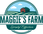 Maggie's Farm circular brand logo with stylized barn, fields and the tagline 'Simply Effective'