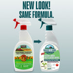 Graphic showing old and new Maggie's Farm spray bottle packaging with text 'New look! Same formula.'