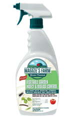 White spray bottle of Maggie's Farm Vegetable Garden Insect & Disease Control with green label and trigger