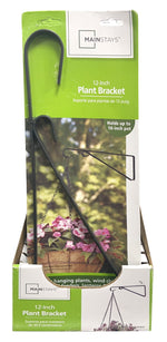 Mainstays branded retail packaging for a 12-inch plant bracket with product photo, green branding and display box