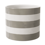 Mainstays Andrew round ceramic planter with wide birch-gray and vanilla horizontal stripes on white background