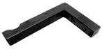 Black L-shaped wooden bracket photographed flat on white, highlighting the inner corner and screw holes.