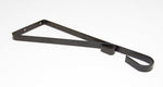 Black metal plant hanger bracket angled on white background highlighting hook and mounting holes