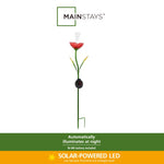Mainstays branded product panel with a full-length image of the green garden stake topped by a red rose and product claims below