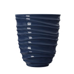 Front view of glossy Blue Cove Mainstays Capri planter showing its tapered shape and spiral ribs