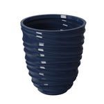Glossy Blue Cove Mainstays Capri plastic planter with spiraled ribbed texture, studio view