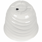 Underside view of a cream ribbed plastic planter showing molded drainage area and base detail