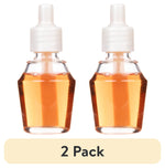 Two small clear refill bottles of amber fragrance oil with white caps labeled as a 2 pack
