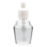 Clear glass fragrance oil bottle with white screw cap shown against a white background, full view