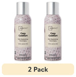 Two Mainstays Cozy Comfort odor-neutralizing room spray cans with knit-pattern label and silver caps on white background