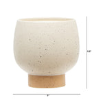 Cream speckled ceramic planter shown with measurement lines indicating 5" width and 5.5" height
