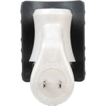 Rear view of a plug-in fragrance diffuser showing white swivel plug and dark gray textured cover against white background.