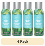 Four Mainstays Garden Rain odor neutralizing room spray cans with teal labels and silver caps on white background