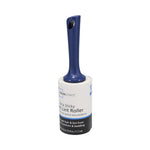 Studio image of a Mainstays giant lint roller standing upright with blue handle and white branded adhesive roll.