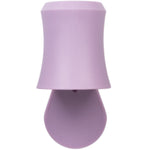 Close-up top-down view of a lilac-colored plastic fragrance plug cap and hanging hook