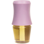 Front view of a lilac Mainstays plug with attached clear scent vial filled with liquid