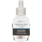 Clear glass Mainstays Aroma Accents oil refill bottle with white screw top and Meditative Calm label